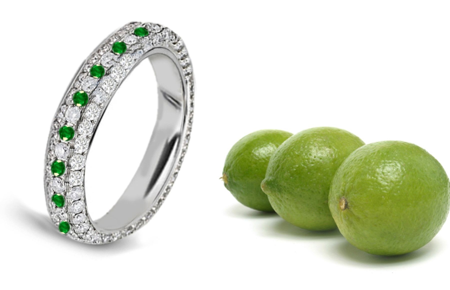 Fine Detailing: Sparkling Diamond & Emerald Eternity Wedding Band