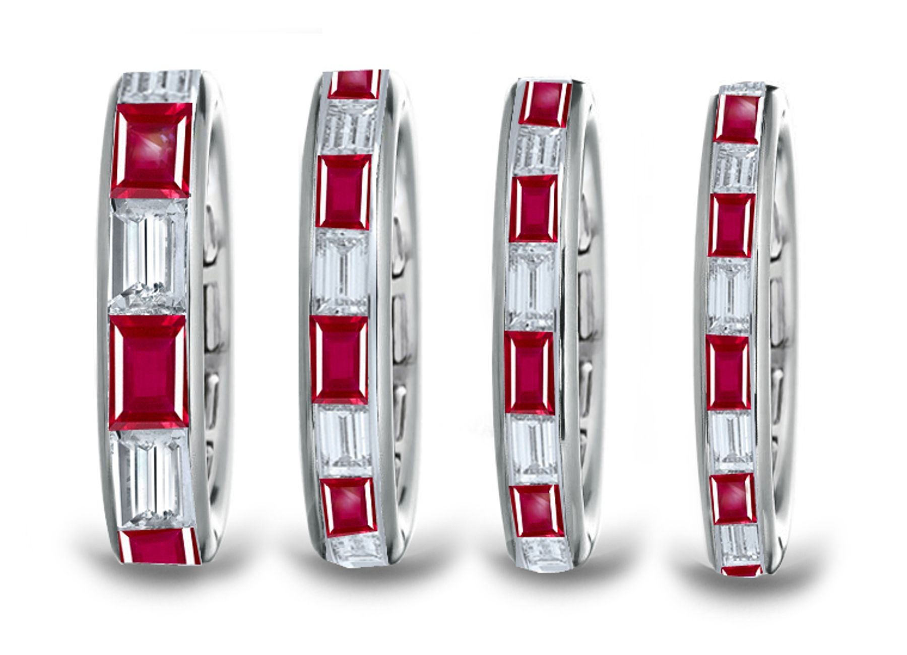 Baguette Ruby & Diamond Channel Set Wedding Band in Created in Platinum & Gold