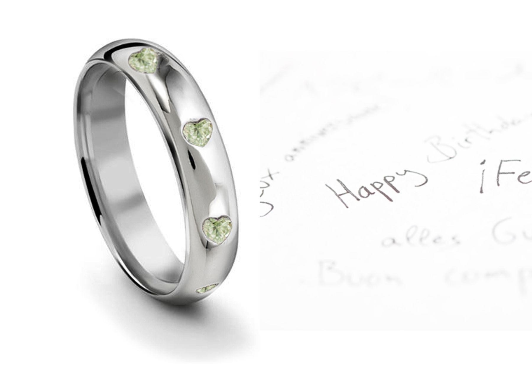 Burnish Set Heart Green Diamond Eternity Ring