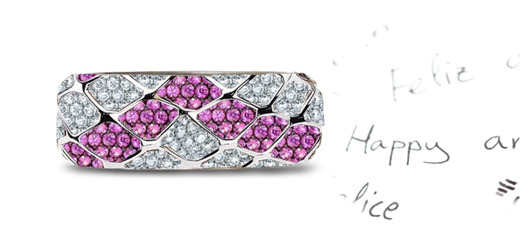 Micropavee Pink Sapphire Diamond Eternity Rhomboid Framed Band