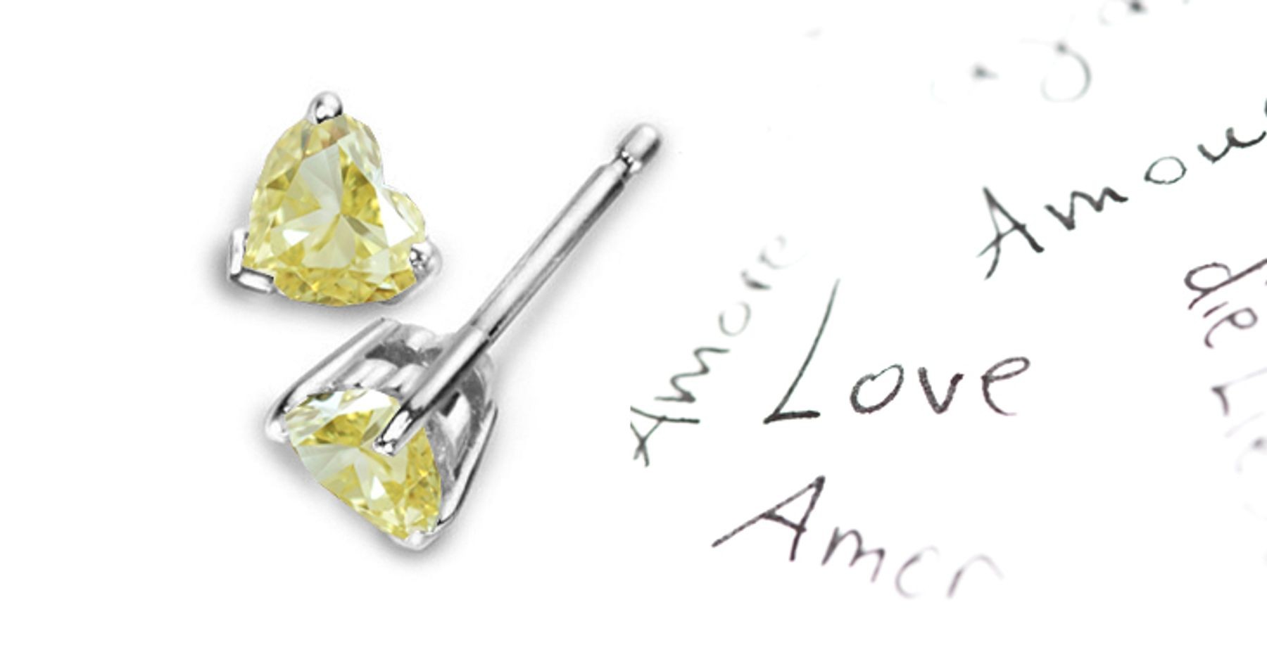 Premier Colored Diamonds Designer Collection - Yellow Color Diamonds & White Diamonds Heart Yellow Diamond Earrings