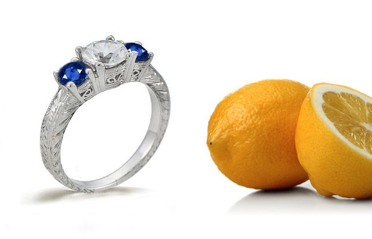 The Golden Stones: Genuine 3 Stone Round Sapphire & Diamond Engagement Ring