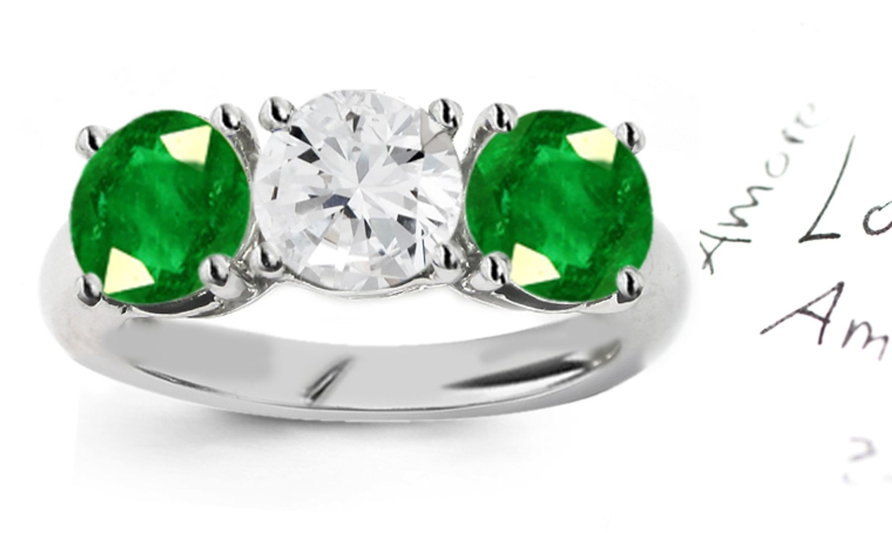 Gem-Cutters: Ladies Emerald and Diamond 3 Stone Half Hoop Anniversary Ring Save 50%