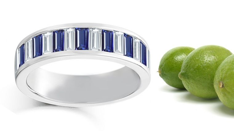 Mens Baguette Blue Sapphire & Baguette Diamond Ring in Mens Ring