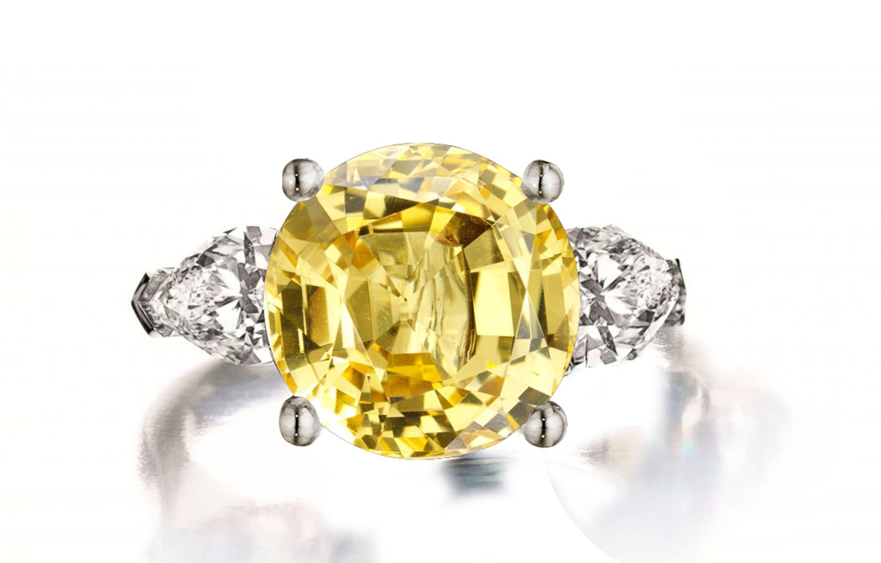 Custom Manufactured Three Stone Pear-Shaped Diamonds & Round Yellow Sapphire Ring