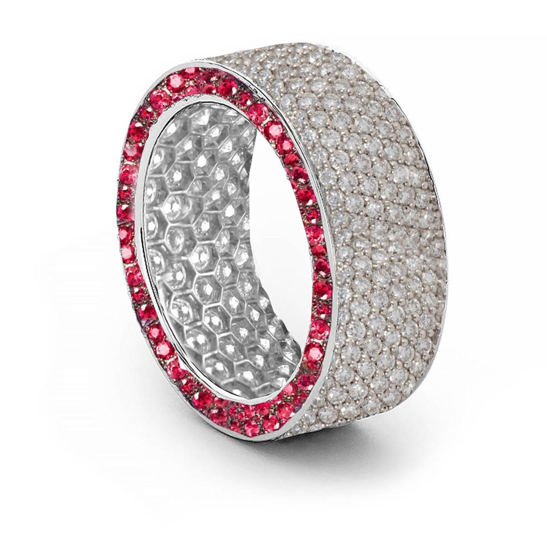 Shop Fine Quality Made To Order Round pave Set Diamond & Red Ruby Eternity Style Wedding & Anniversary Rings