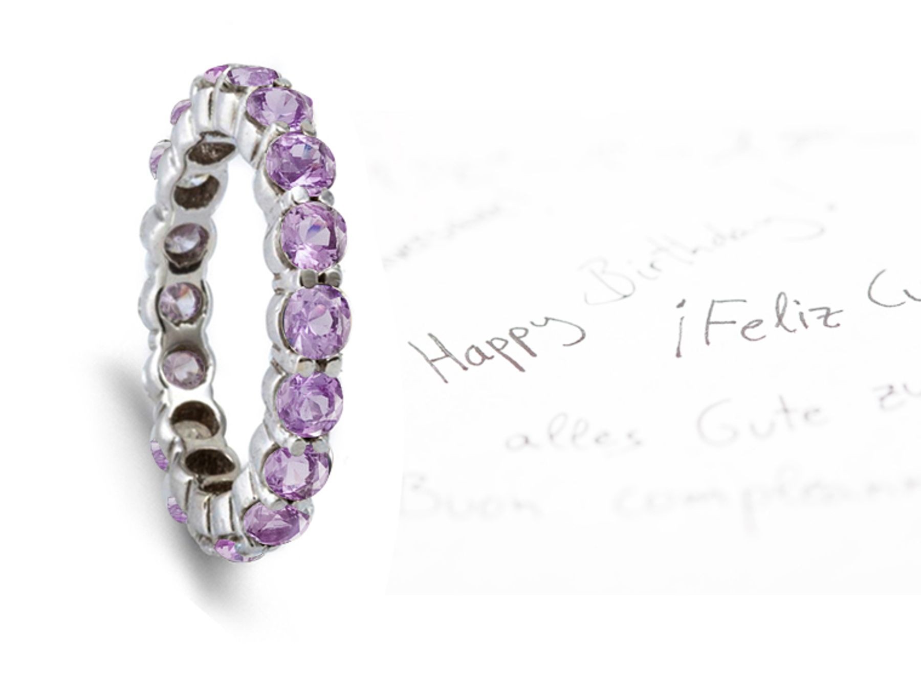 Eco-friendly Platinum Purple Sapphire Round Eternity Anniversary Ring