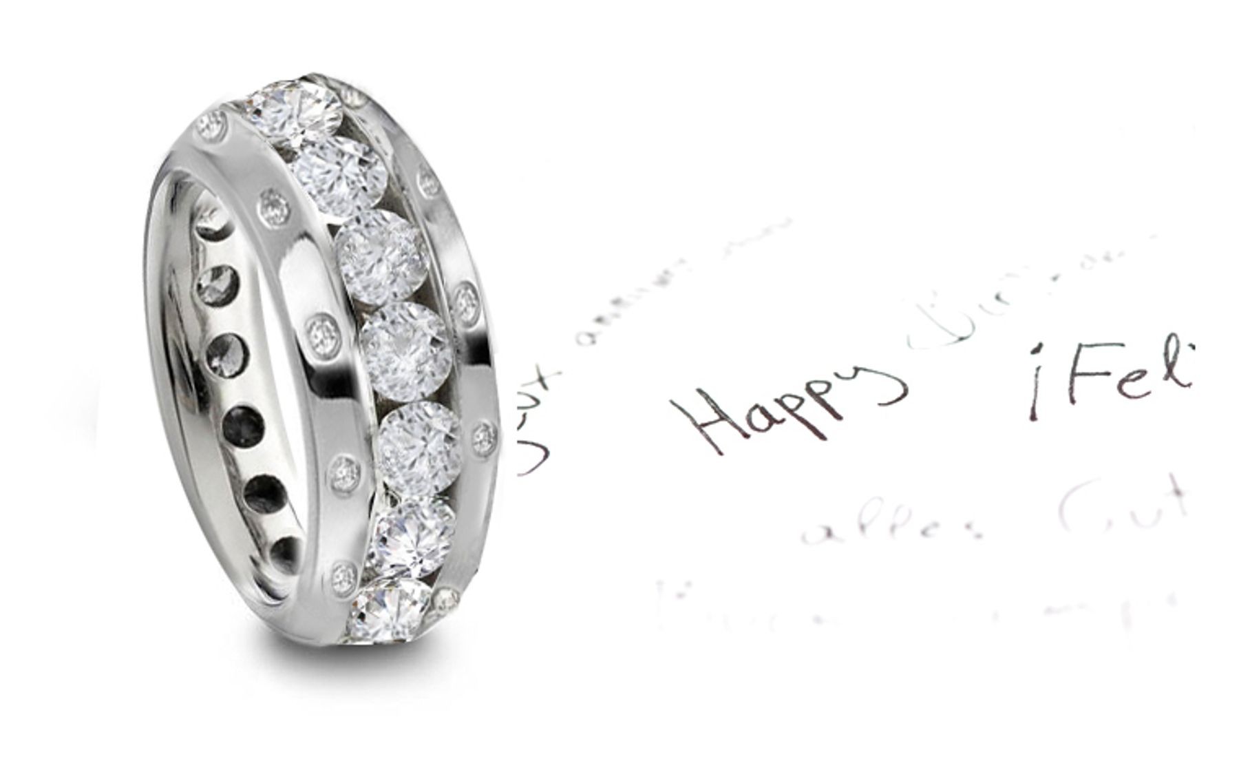 Love, Faith & Hope: Mesmerizzare English Style Gold Band with Channel Set Diamonds Sides decorated scrolls & motifs