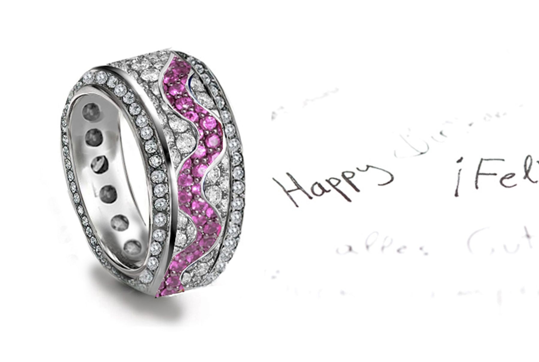 Platinum Micropavee Pink Sapphire Diamond Eternity Wave Band