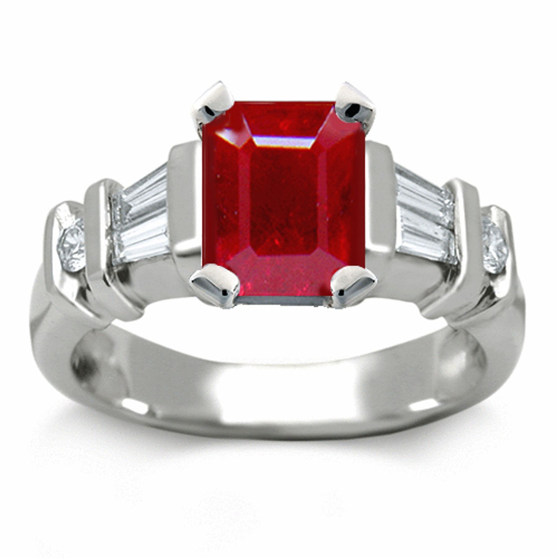 Ruby Anniversary Rings: Ruby Octogon and Side Diamonds Engagement Ring