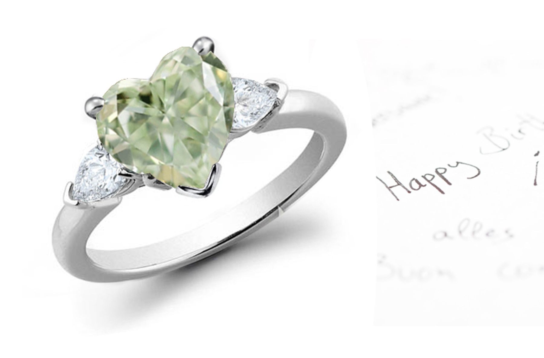 Heart Green Diamond Designer Ring