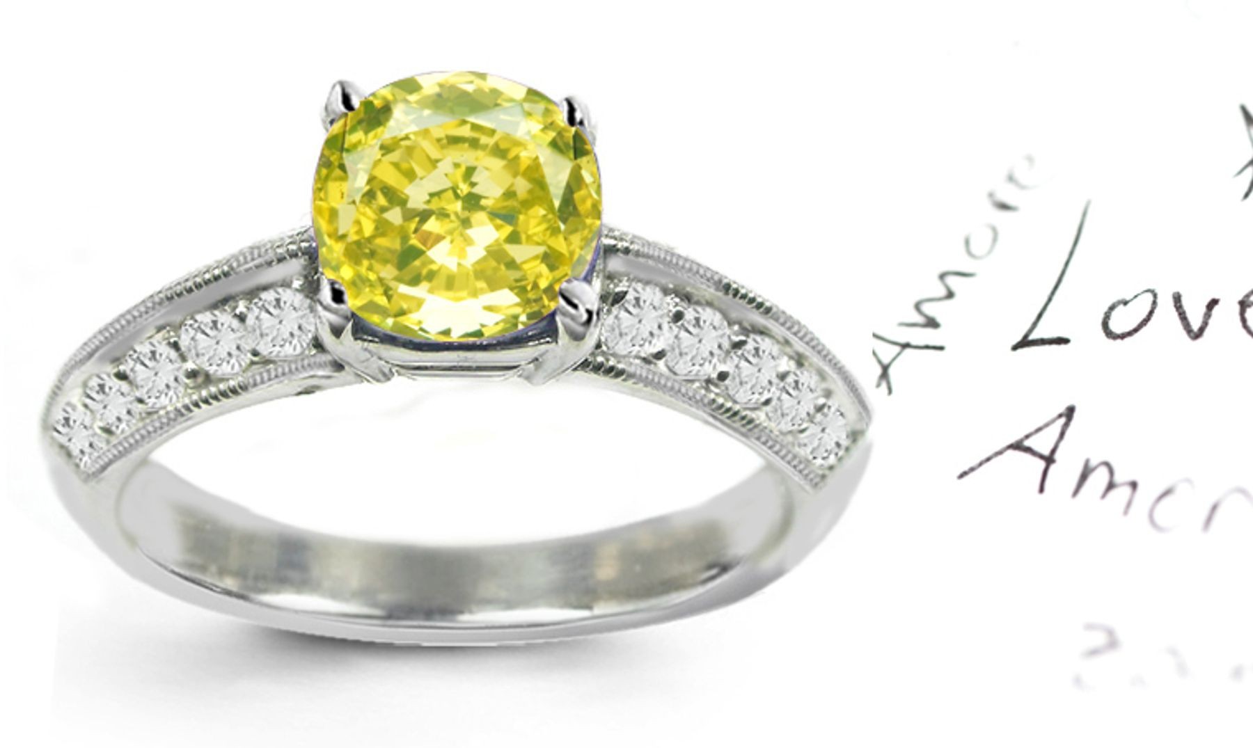 Premier Colored Diamonds Designer Collection - Yellow Colored Diamonds & White Diamonds Fancy Yellow Diamond Engagement Rings