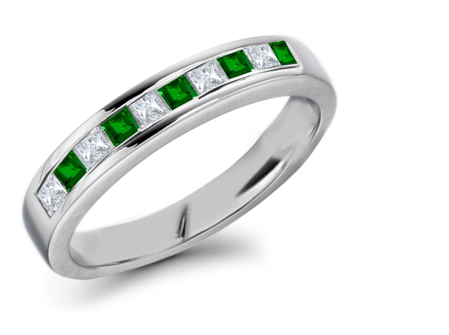 Special & Tradional: Princess Cut Emerald & Diamond Mens Wedding Gold Band