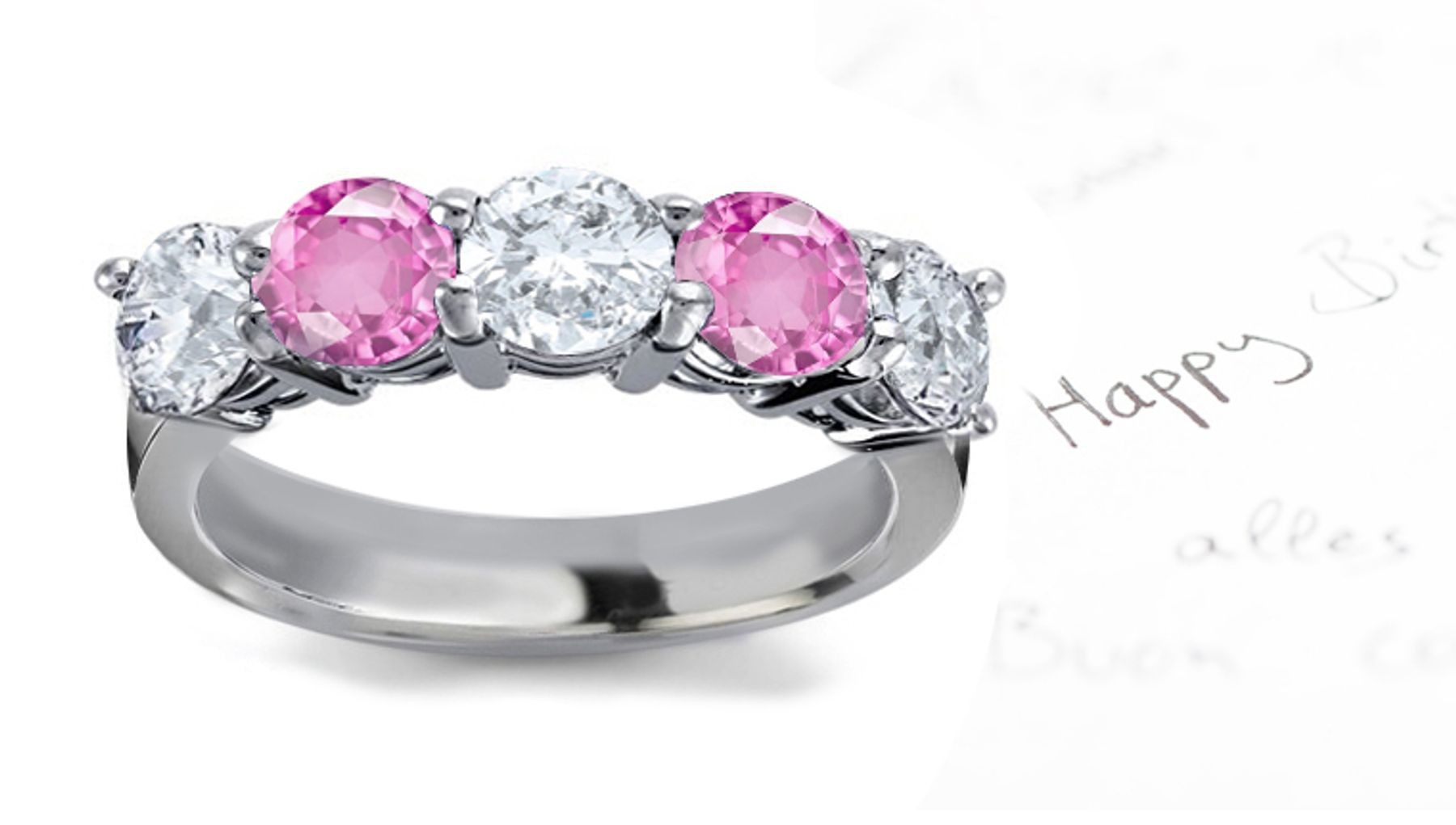 Pink Sapphire & White Diamond Wedding Rings