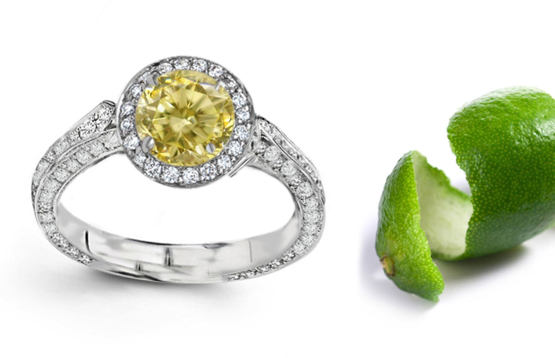 Premier Colored Diamonds Designer Collection - Yellow Colored Diamonds & White Diamonds Fancy Blue Diamond Engagement Rings