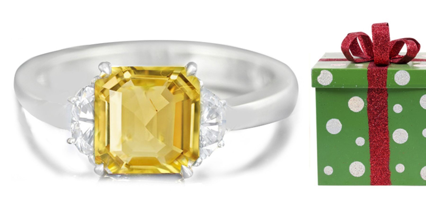 Square Yellow Sapphire with Princess-Cut Diamonds in 14k White Gold Sapphire Diamond Ring (5 mm)