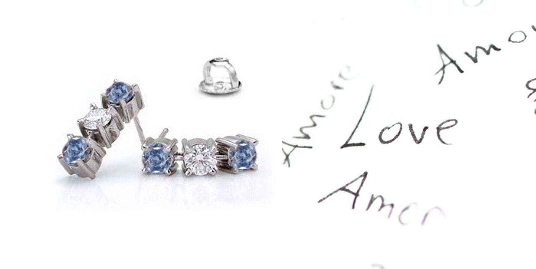 Premier Colored Diamonds Designer Collection - Blue Colored Diamonds & White Diamonds Round Blue Diamond Earrings