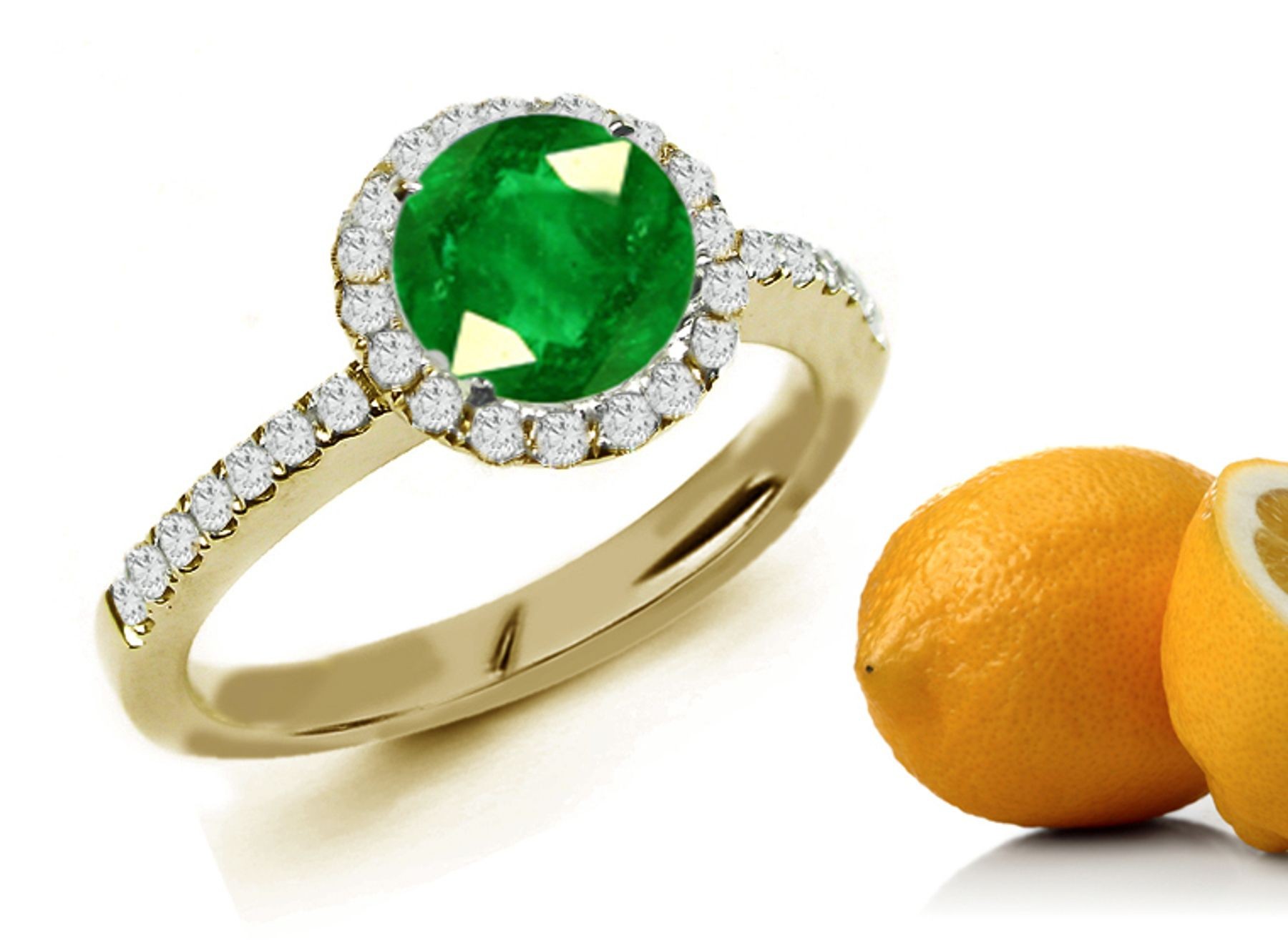 Different Varied Arrangements: Emerald & Halo Diamond 14k Yellow Gold Solitair Ring