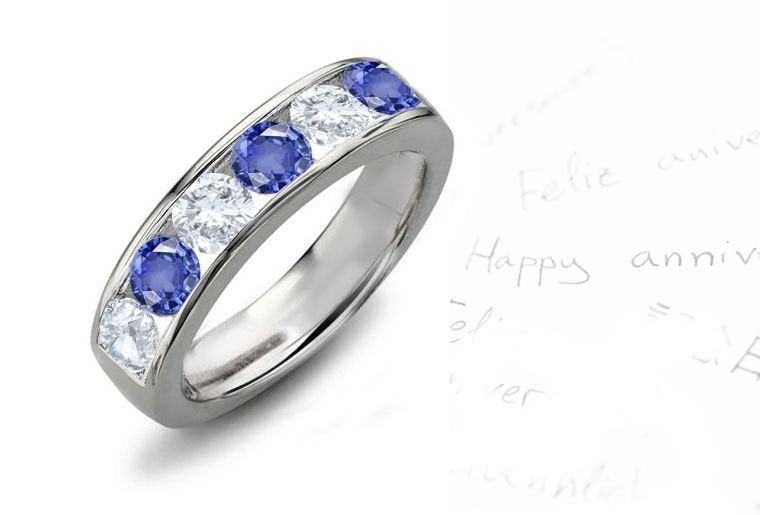 6 Stone Sapphire & Diamond Wedding Anniversary Band