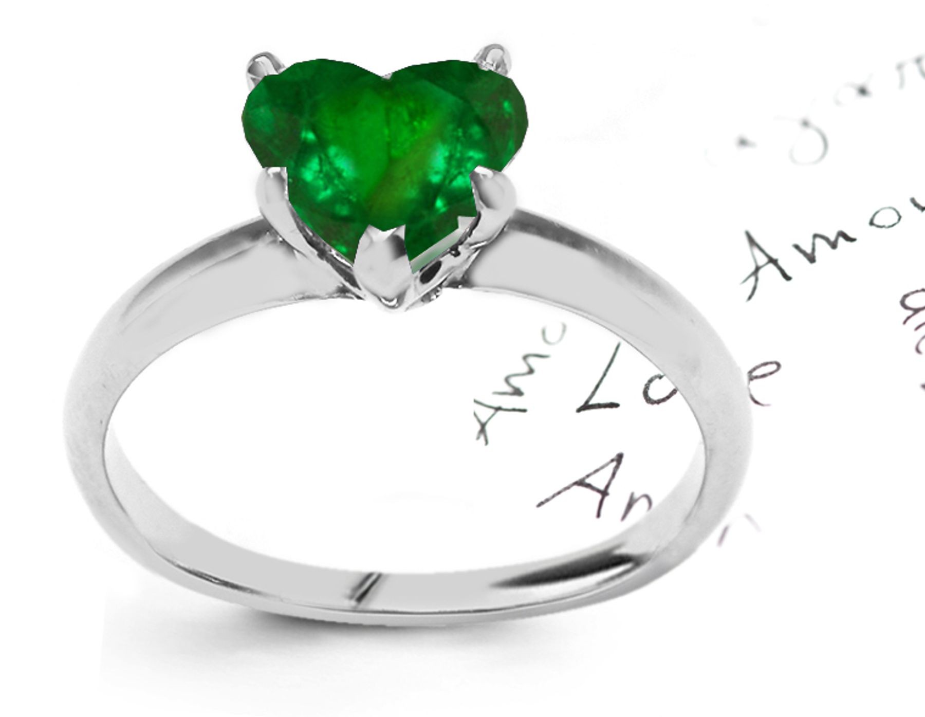 Goldsmiths: Rich Green Color Colombian Heart Emerald & Platinum Solitaire Save 50%