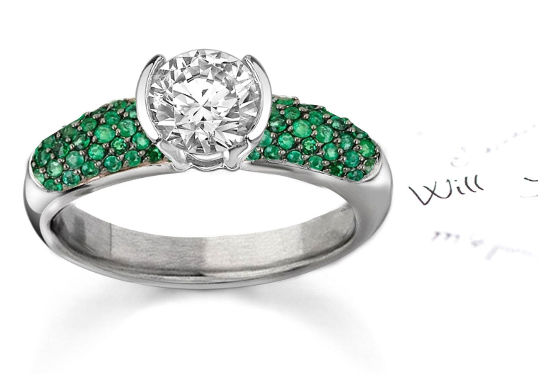 FRENCH COLLECTION: Diamond & French Micropave Emerald Solitaire Ring