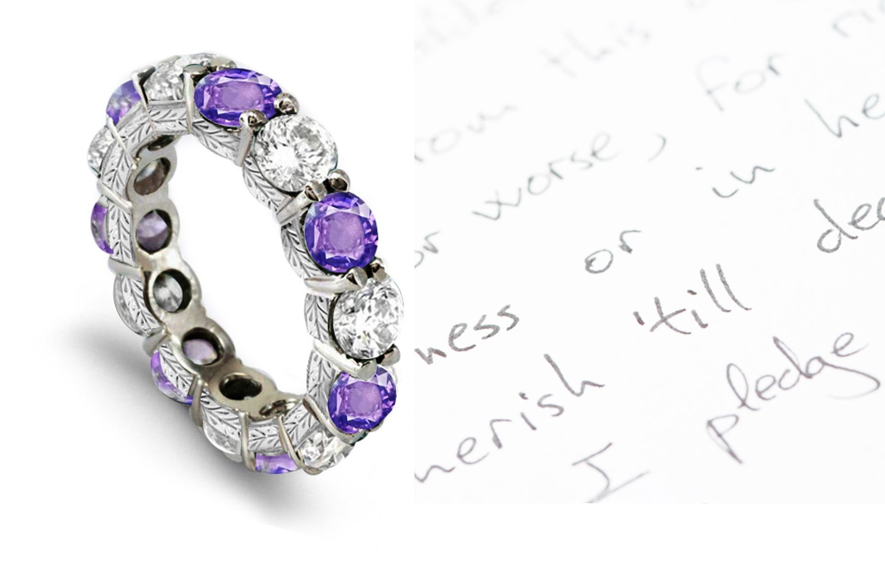 Sophisticated Design Hand Engraved Diamond Wedding Rings