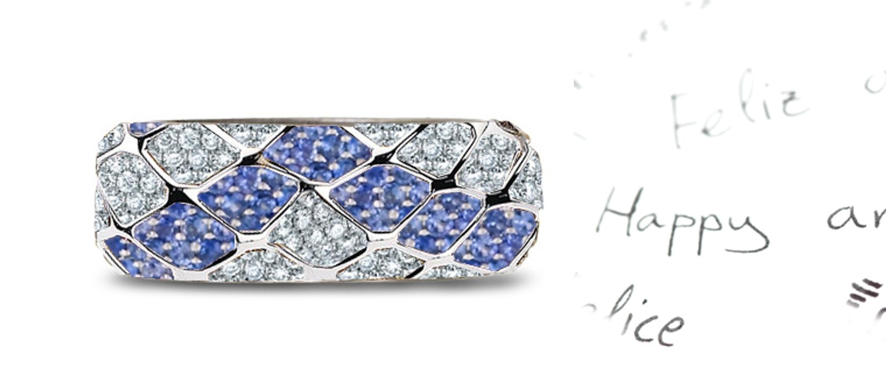 Micropavéd Blue Sapphire & Diamond Special Design Rhomboid Mesh Band