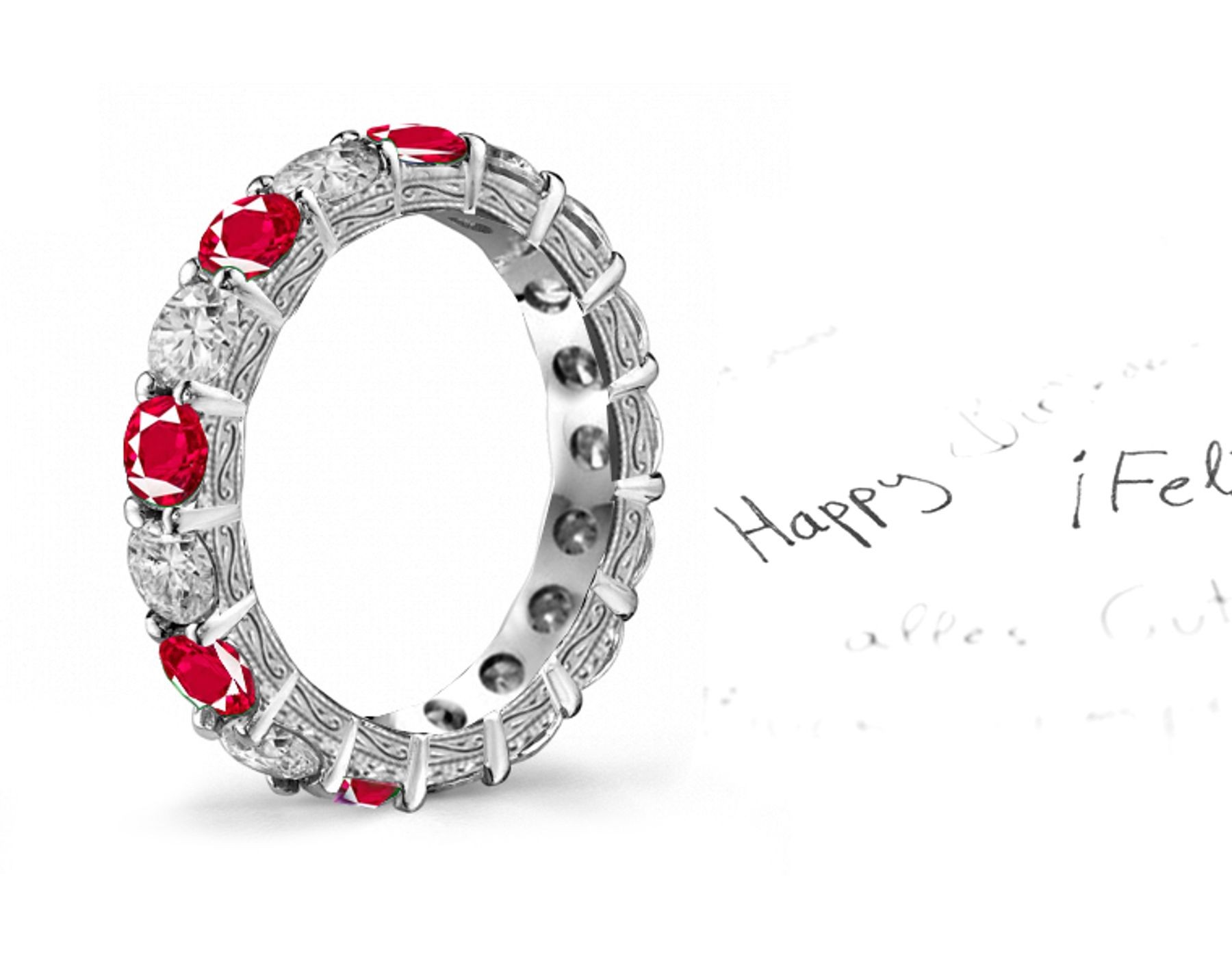 Hand Crafted Designer Ruby & Diamond Ring with Engraved Prong Baskets