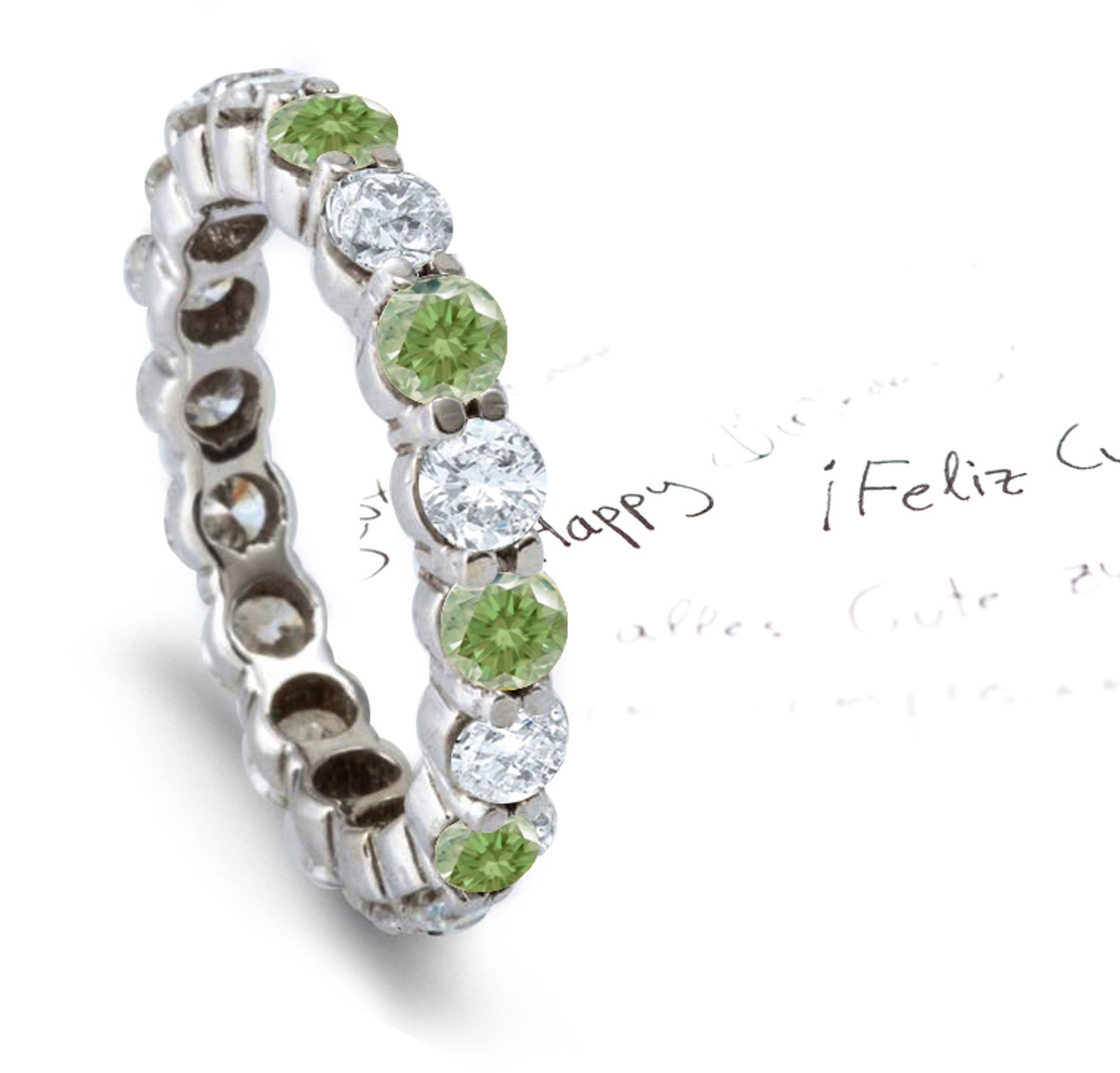 Platinum Green Diamond Eternity Diamond Ring