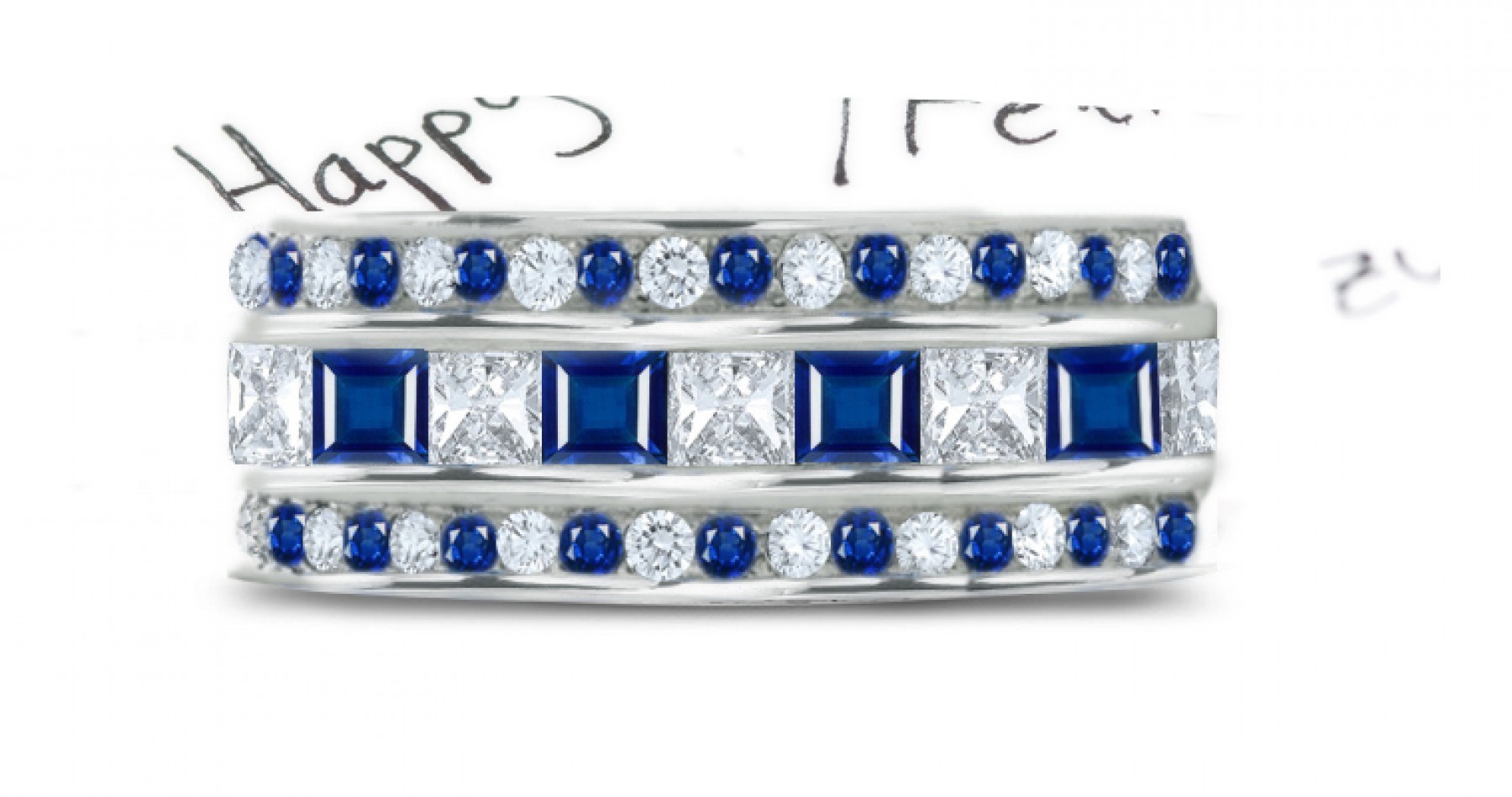 Stacked Round & Square Blue Sapphire & Diamond Eternity Band