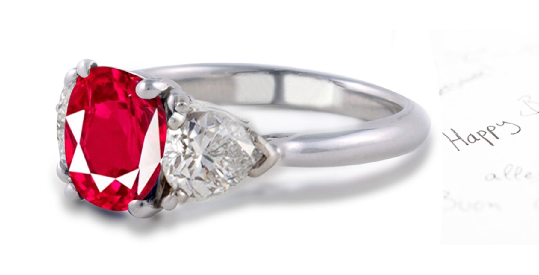 Ruby Engagement Ring: Platinum ruby oval ruby and diamond pears three stone anniversary ring