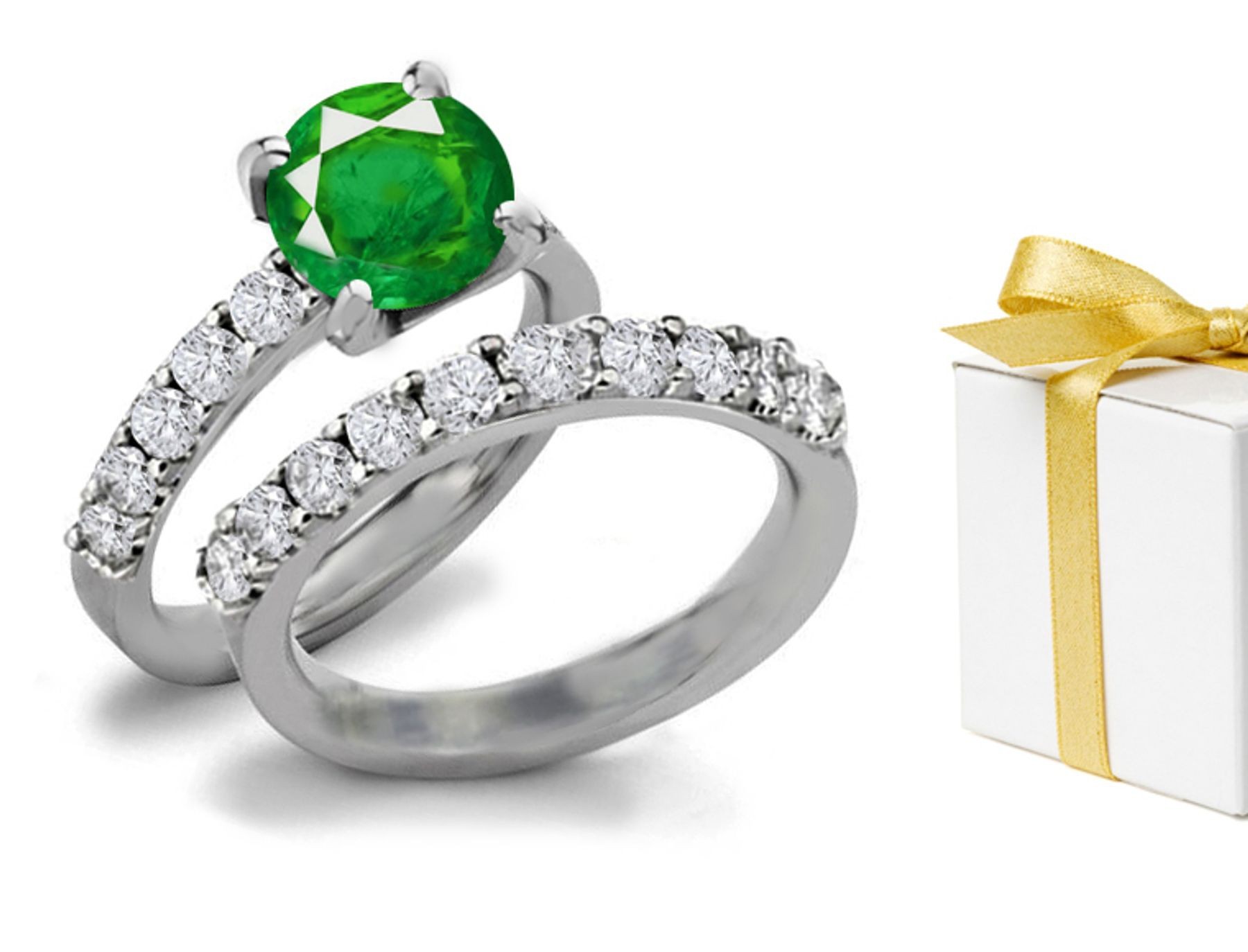 Assorted Sizes: Very Few Come This Fine Prong Set Green Emerald Ring With Diamonds 14k White Gold 1.906 ct Sz 5x4 mm