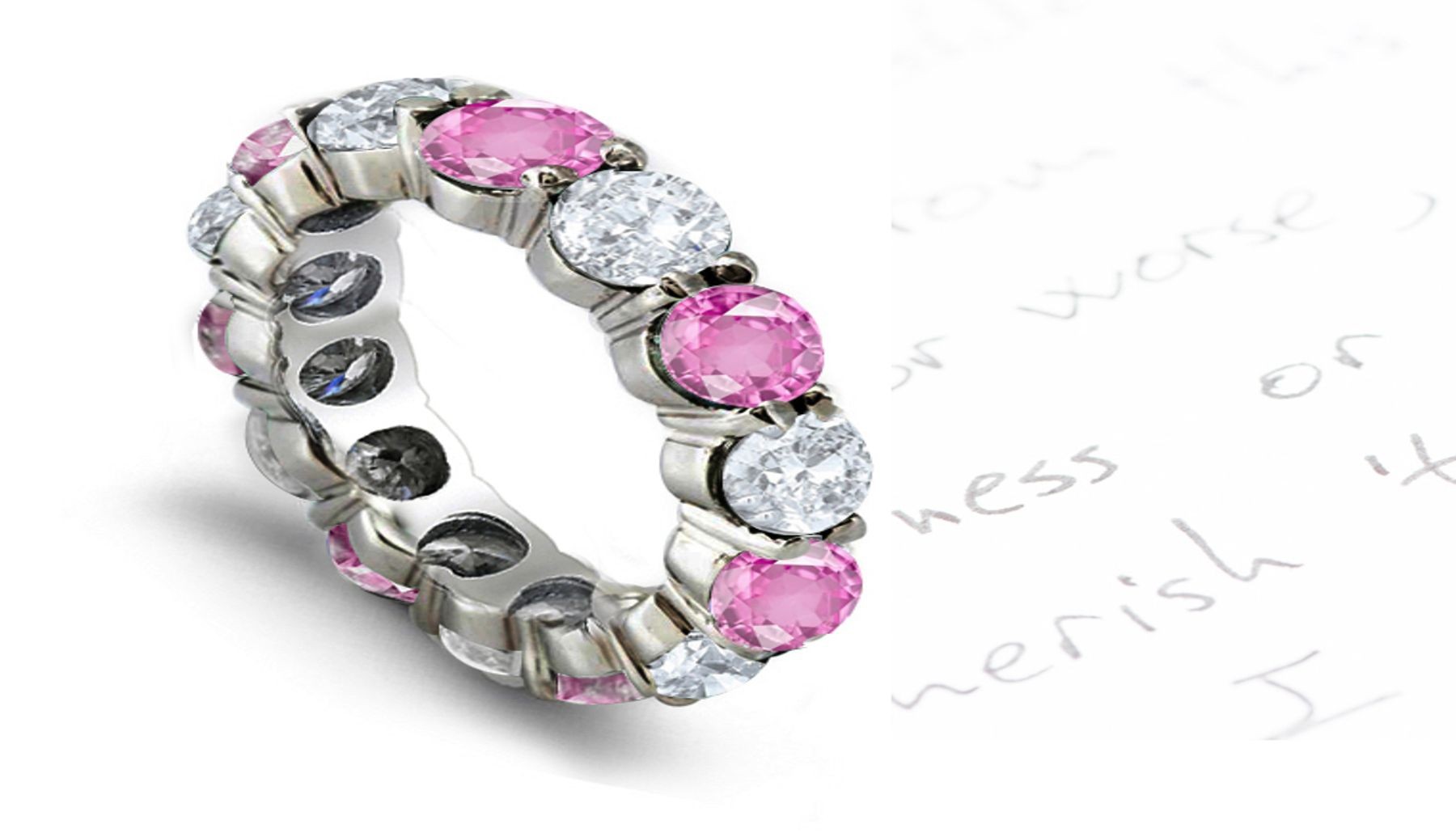 New Arrivals - Pink Sapphire & Diamond Prong Set Wedding Band