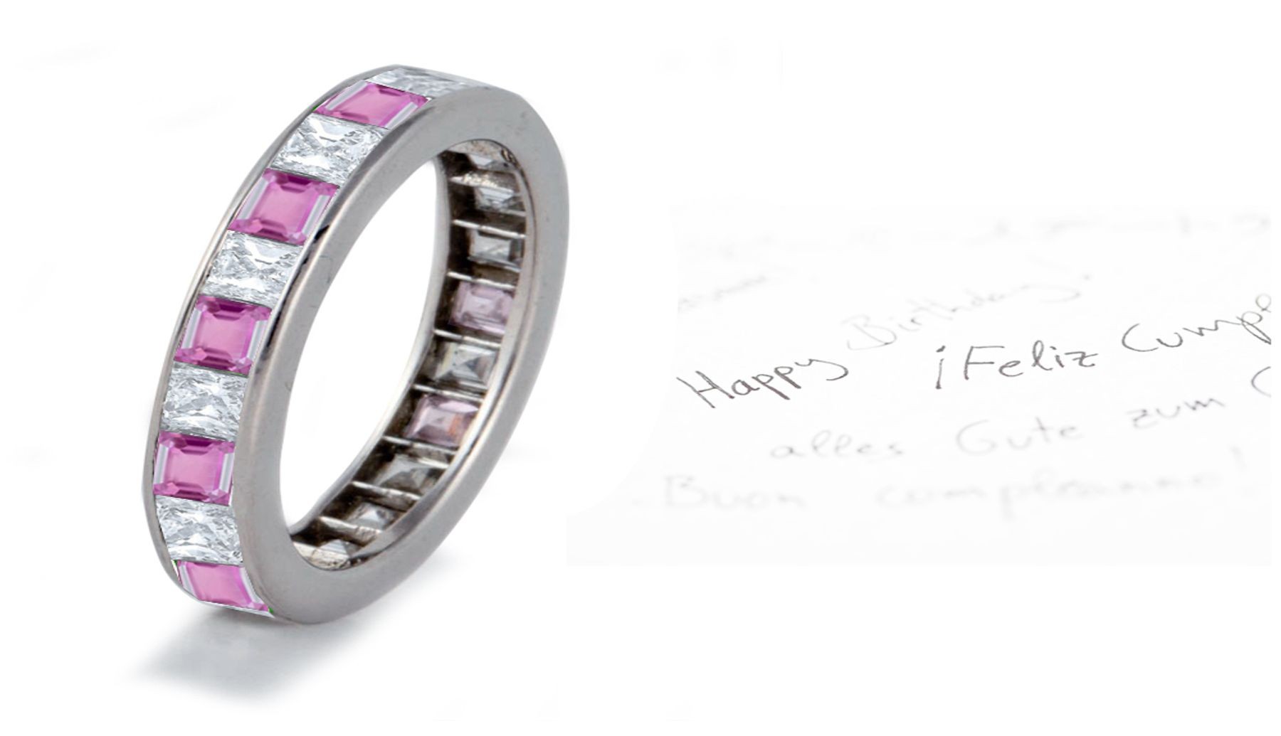 Princess Cut Pink Sapphire & Diamond Eternity Band in Gold