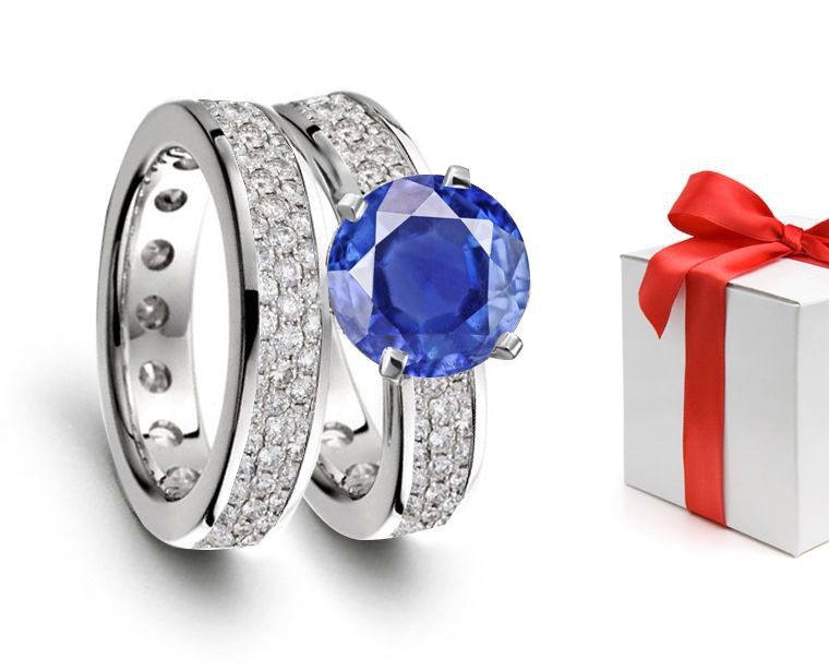 Love, Faith & Hope: Elegant Regal Gem Royal Deep Blue 3.07 ct Sapphire With Diamond Ring Set in 14k White Gold