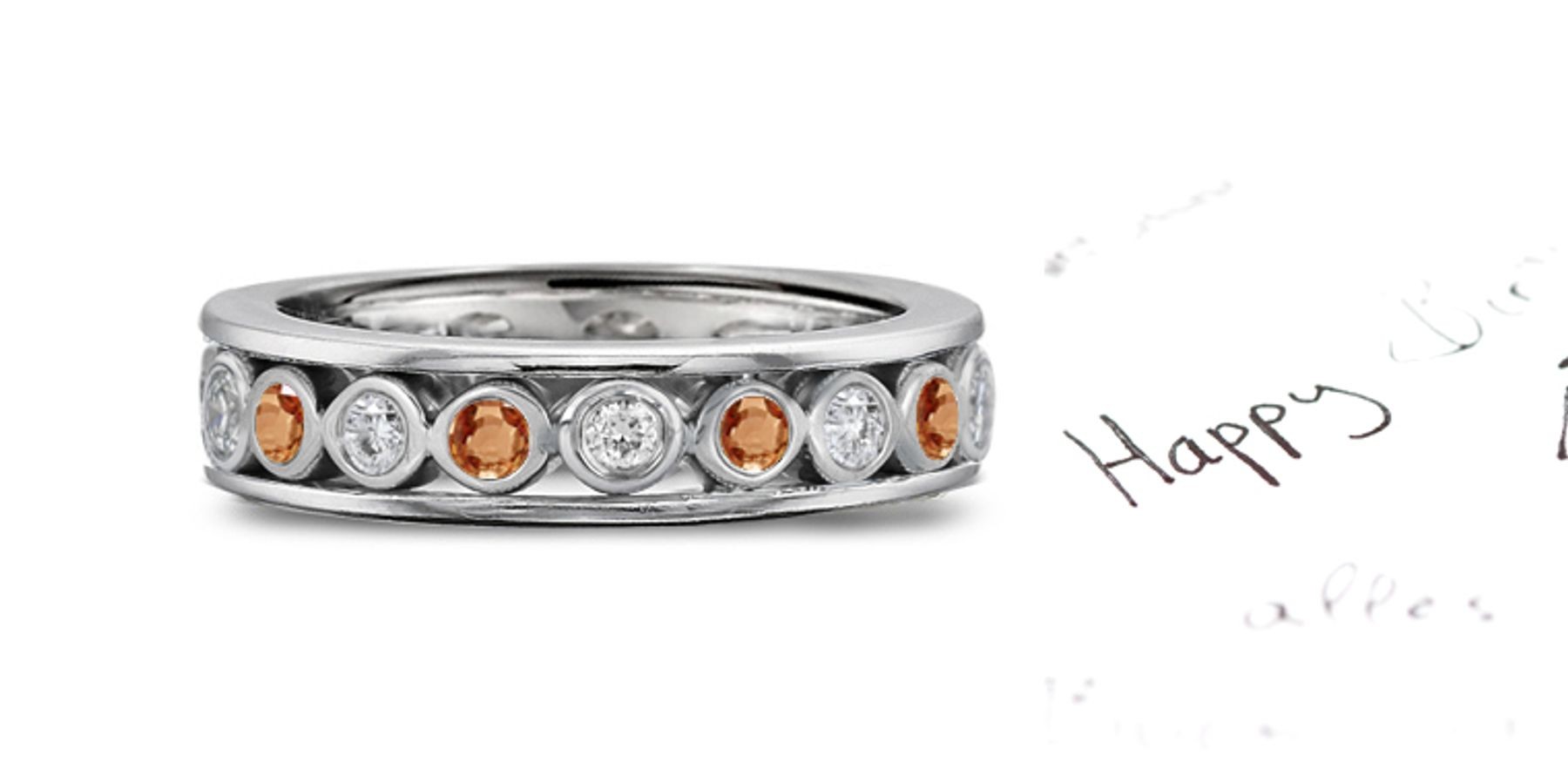 Shimmering: Sparkling Glittering Pink Orange Diamond Eternity Band