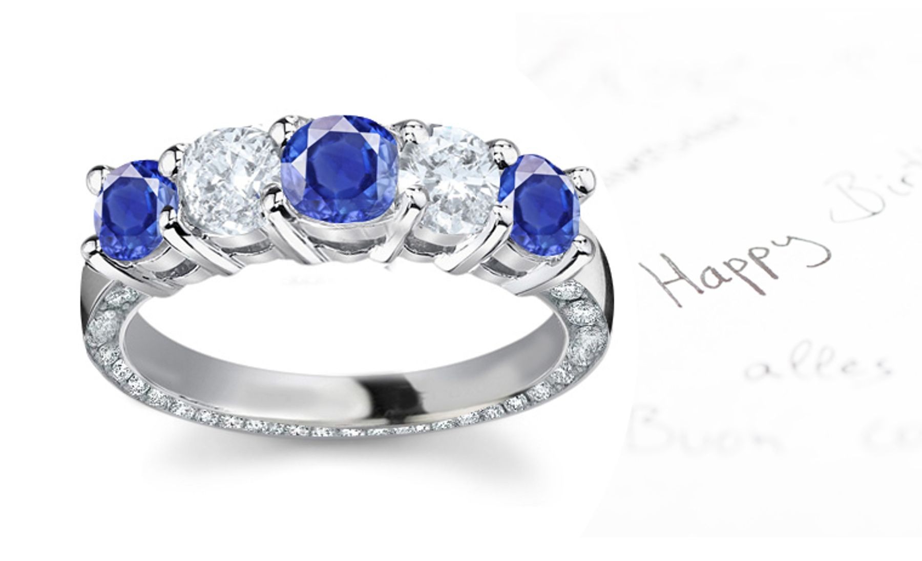 Blue Sapphire & White Diamond Anniversary Rings