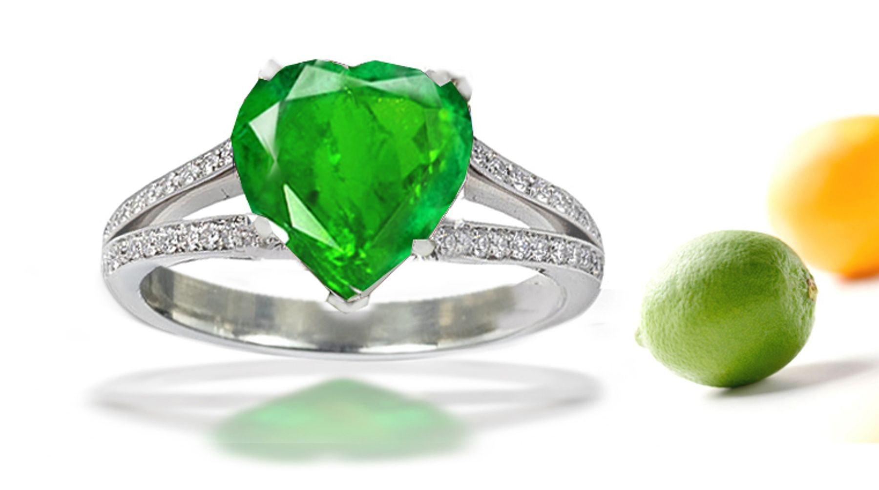 Twisted Shank Pave Set Diamond & Center Heart Emerald Solitaire Ring Refer Friend Save 45%