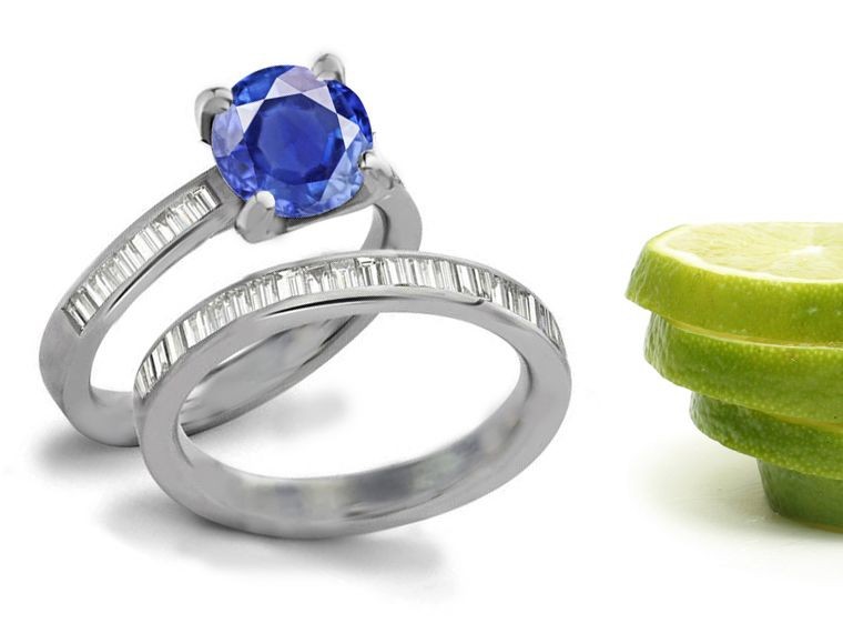 Betrothal & Ecclesiastical Jewelry: Gold Ring With Gem Form Channel Set Sapphire & Diamond in Tradional 14k White