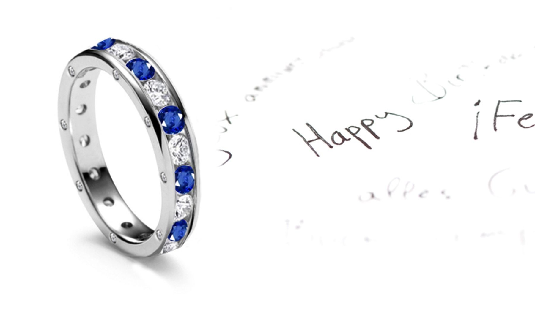 Collosal: Two Sparkling Rows of Blue Sapphire & Diamond Eternity Bands