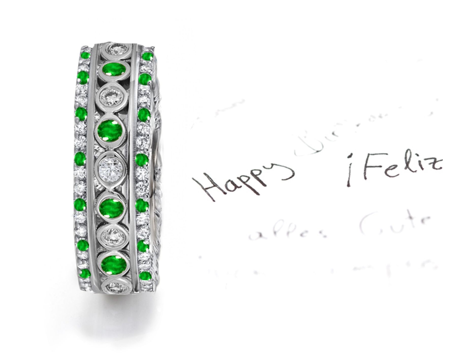 Breathtaking: Sparkling " "Innovative" Emerald & Diamond Eternity Band