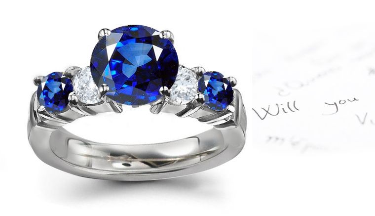 Splendor of Gold: A Pretty Legend 7 Stone Gorgeous Blue Sapphires & Diamonds Women's Ring Made in 14k White Gold 1ct
