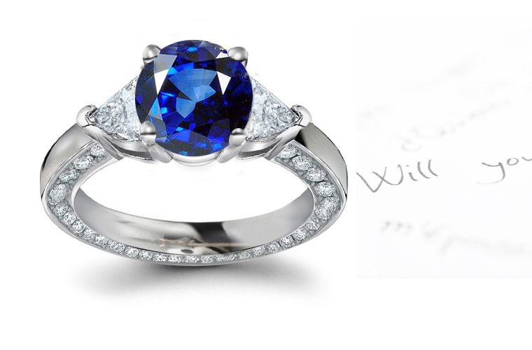 A Pretty Legend: Very Daintily Fashioned 3 Stone Blue Sapphire & With Trillion Diamond Accents 14k Ring Created1.33ct