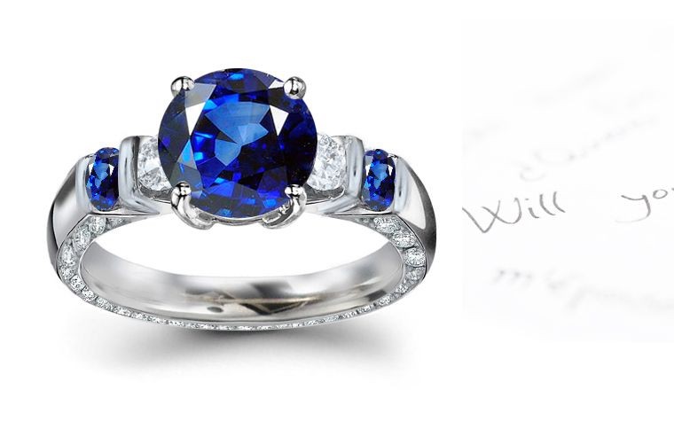 The Perfect Gift: 5 Stone Halo Genuine Sapphires French Pave Diamonds Ring in White Gold & Platinum Ring Size 3 4 5 6 7