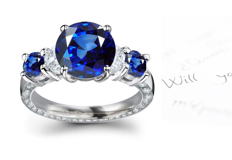 Richly Fashioned: Special Five Stone Haloed Sapphires Popular Style Diamonds Ring in 14k White sPlatinum Ring Size 5,6,8