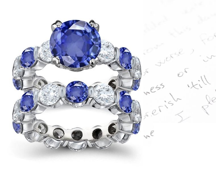 Most Appropriate Choice For: Ingenious Shared Prong Set Deep Blue Round Sapphire & Diamonds Ring in 14k White Gold Platinum