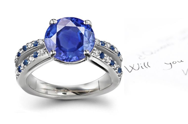 Popular For Hundreds of Years Famed Split Shank Fine Blue Sapphire With Round & Channel Diamonds Ring Set White Gold