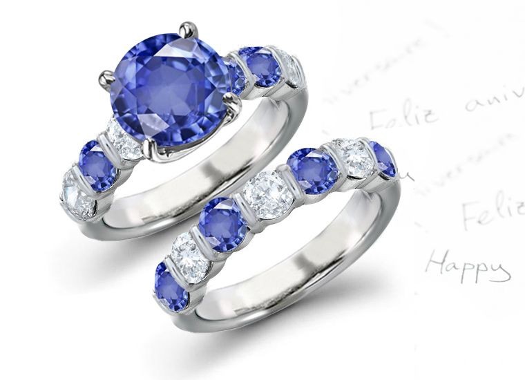 Collector Sought After Rings: 5 Stone Women's Blue Sapphires Gemstone Diamonds Ring in 14k White Gold, 925 Silver & Platinum