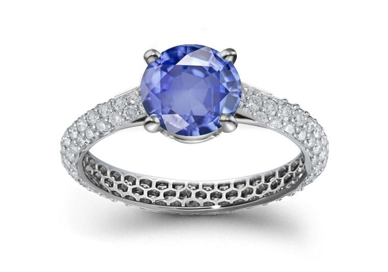 7000 Years of Jewelry: Fine French Pave' Blue Sapphire & Diamond Ring in 14k White Gold, or Sterling 925 Silver or Platinum