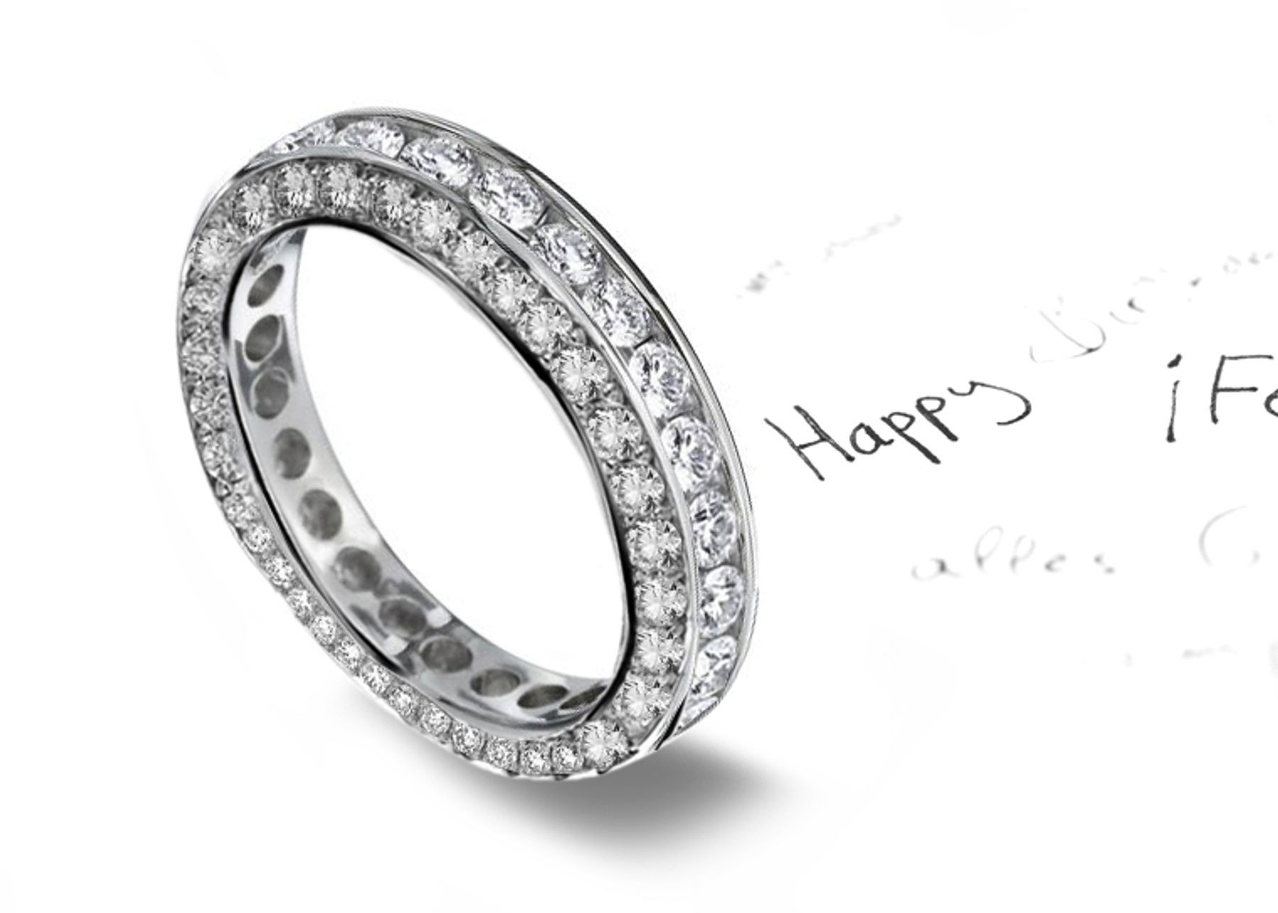 Celebrate: Channel Set Diamond Band Bordered by Precision Set Bead Set Diamonds in Platinum